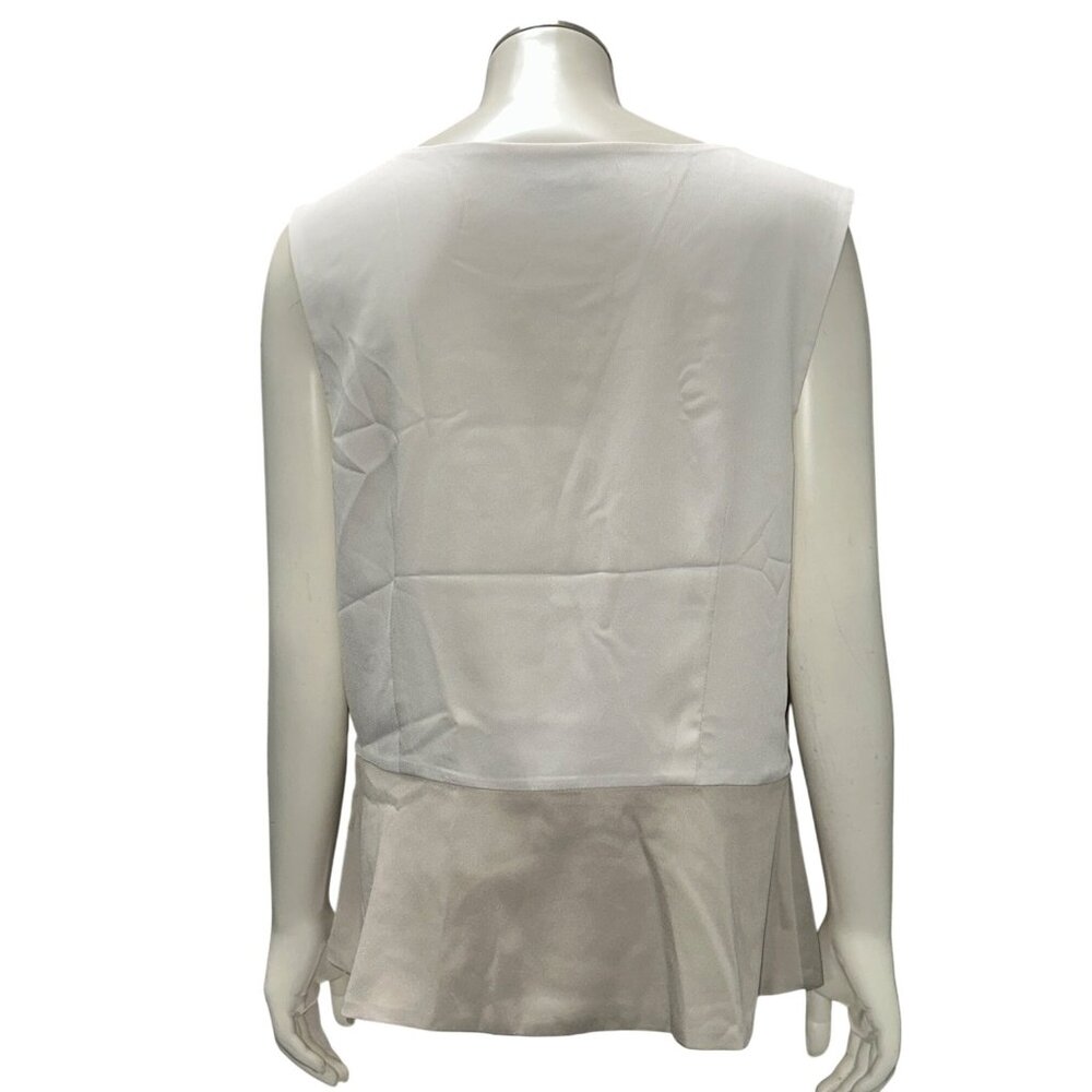 Ann Taylor Size 8 White Beige Draped Asymmetric Blouse Side Zip Chic Modern Fit - Picture 6 of 12